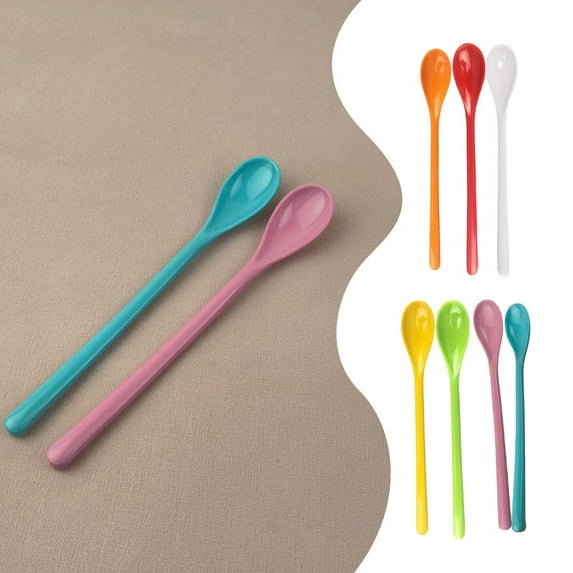 Lake Blue Color Plastic Long Handle Coffee Spoon Melamine Stirring Spoon Soup Spoon Stainless Steel Tableware
