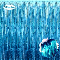 Lake Blue Fringe Curtain Party Streamers 3 Pack 3.2 x 9.8 Ft Foil Fringe Backdrop Curtains for Birthday Wedding Bridal Baby Shower Holiday Tinsel Streamers Lake Blue Party Decorations Door Streamer