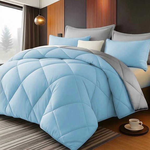 Lake Blue Gray Minimalist Luxurious Diamond Grid Comforter Set - Soft