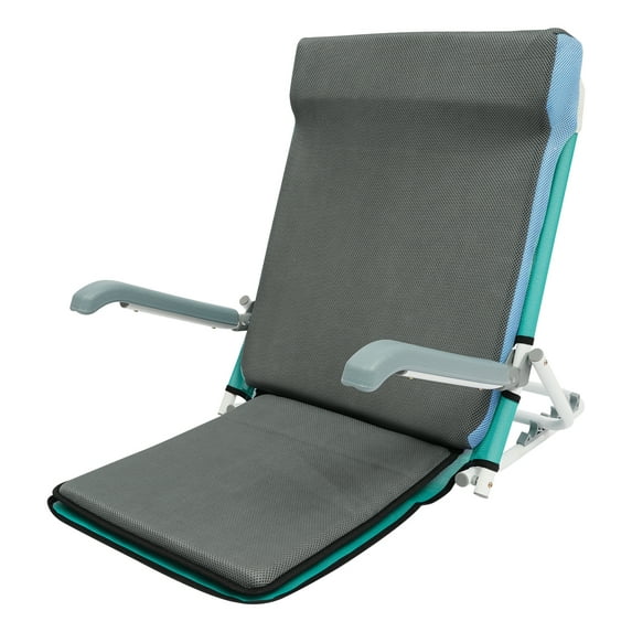 Lake Blue+Grey Adjustable Bed Backrest with Armrest,Beach Chair Reading Bed Rest Pillows,Lifting Backrest Portable Folding Sit-Up Back Rest,Neck Lumbar Back Support with Head Pillow