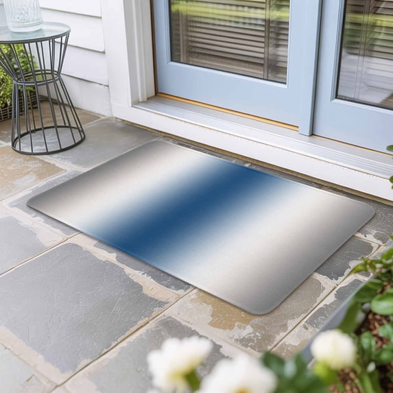 Lake Blue Grey White Door Mat Indoor Outdoor, Farmhouse Ombre Color Modern Non Slip Welcome Mat with Rubber Backing, Absorbent Fabric Front Door Mats Entryway Rug for Home Patio Entrance 18"x30"