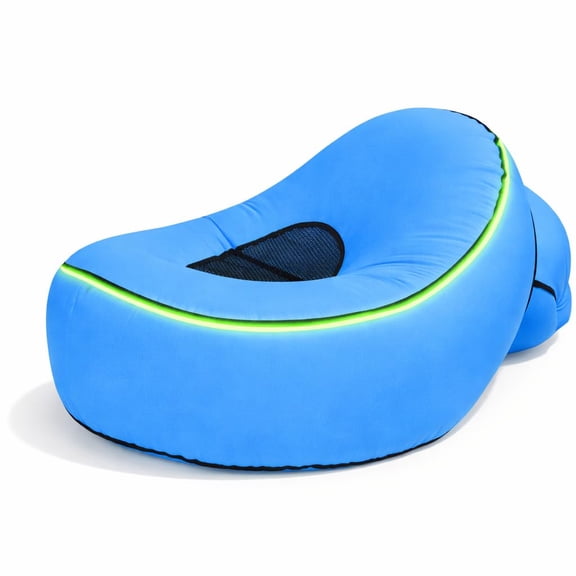Lake Blue Inflatable Lounger Chair With LED Edge Light Portable Air Sofa For Adults Beach Pool Camping Backyard