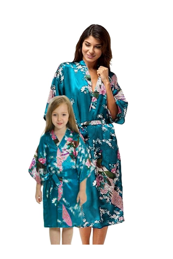 Lake Blue Mommy and Me Robes, Floral, Satin Feel