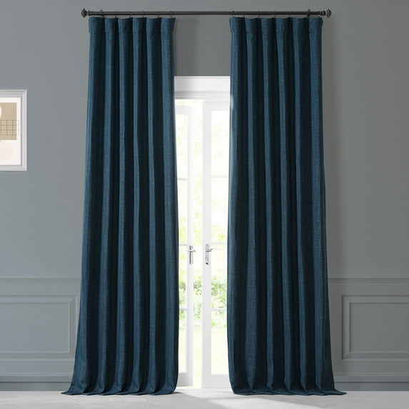 Lake Blue Monochromatic Faux Linen Room Darkening Curtain Pair (2 Panels), Lake Blue, 50W X 84L