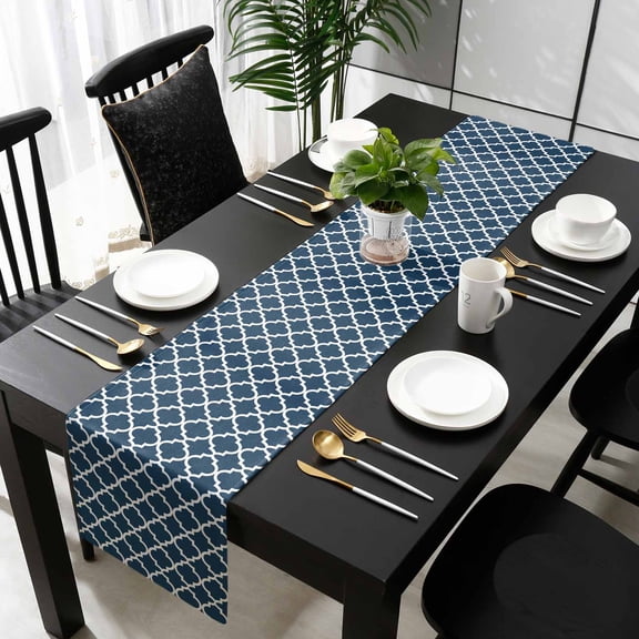 Lake Blue Moroccon Cotton Linen Small Table Runner 13 x 60 inch Minimalist Ethnic Bohemian Aesthetic Non-slip Rectangular Dining Table Decor for Wedding Party Holiday Dinner