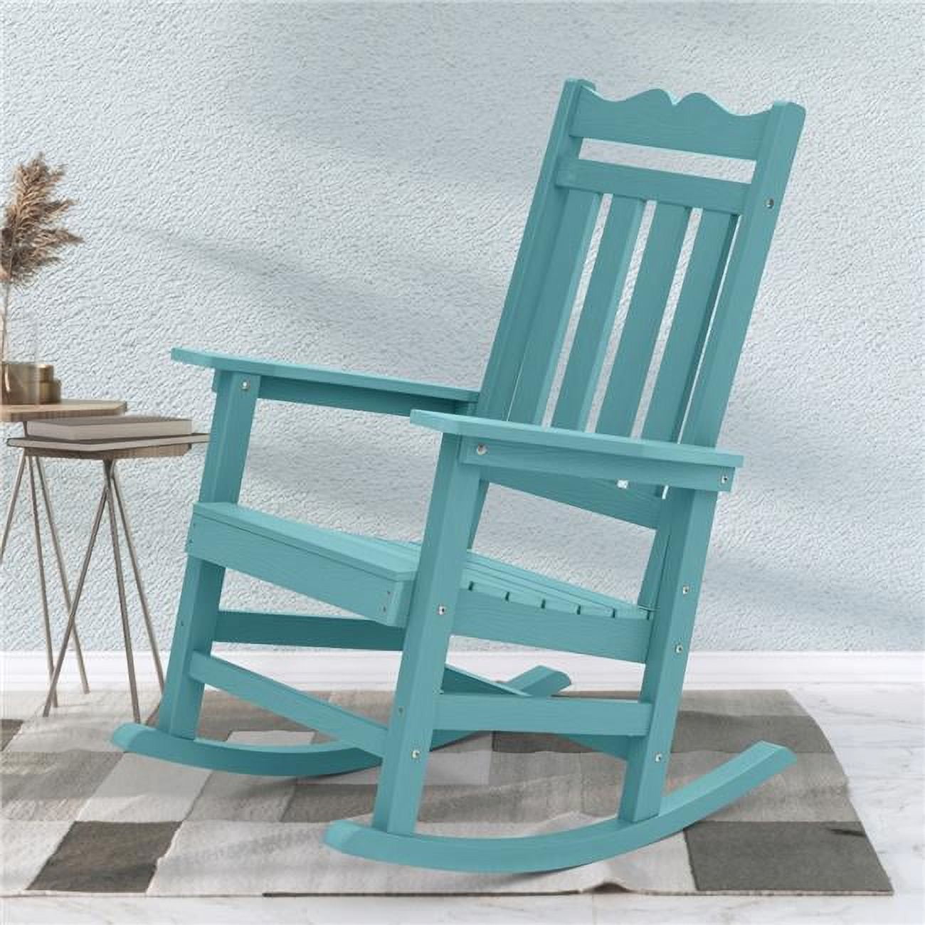 Lake Blue Plastic Adirondack Rocking Chair with Big Armrest Weather ...