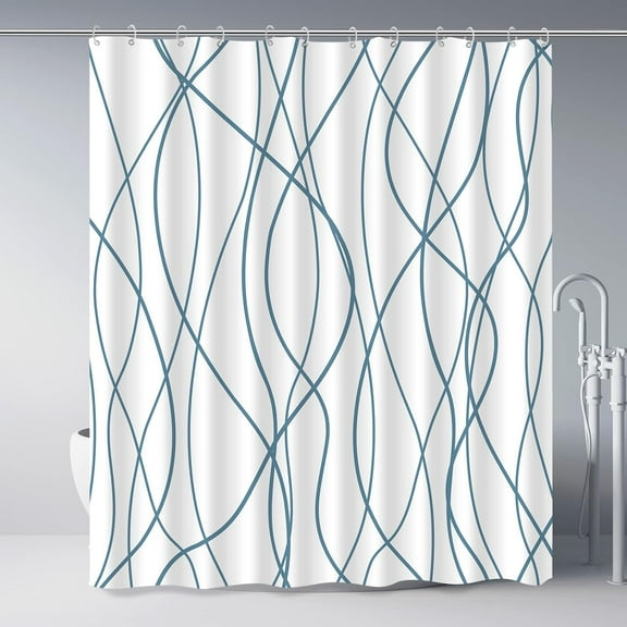 Lake Blue Shower Curtain for Bathroom with Hooks, Extra Long Shower Curtain Set Stripe Bath Curtains Decor White Shower Curtains Weighted Hem Water Repellent Washable, 72x72