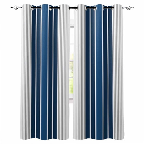 Lake Blue Stripes Blackout Curtains 84 Inches Long for Bedroom, Minimalist Abstract Vertical Lines Thermal Insulated Room Darkening Black Out Window Curtain Panels Grommet Drapes for Living Room