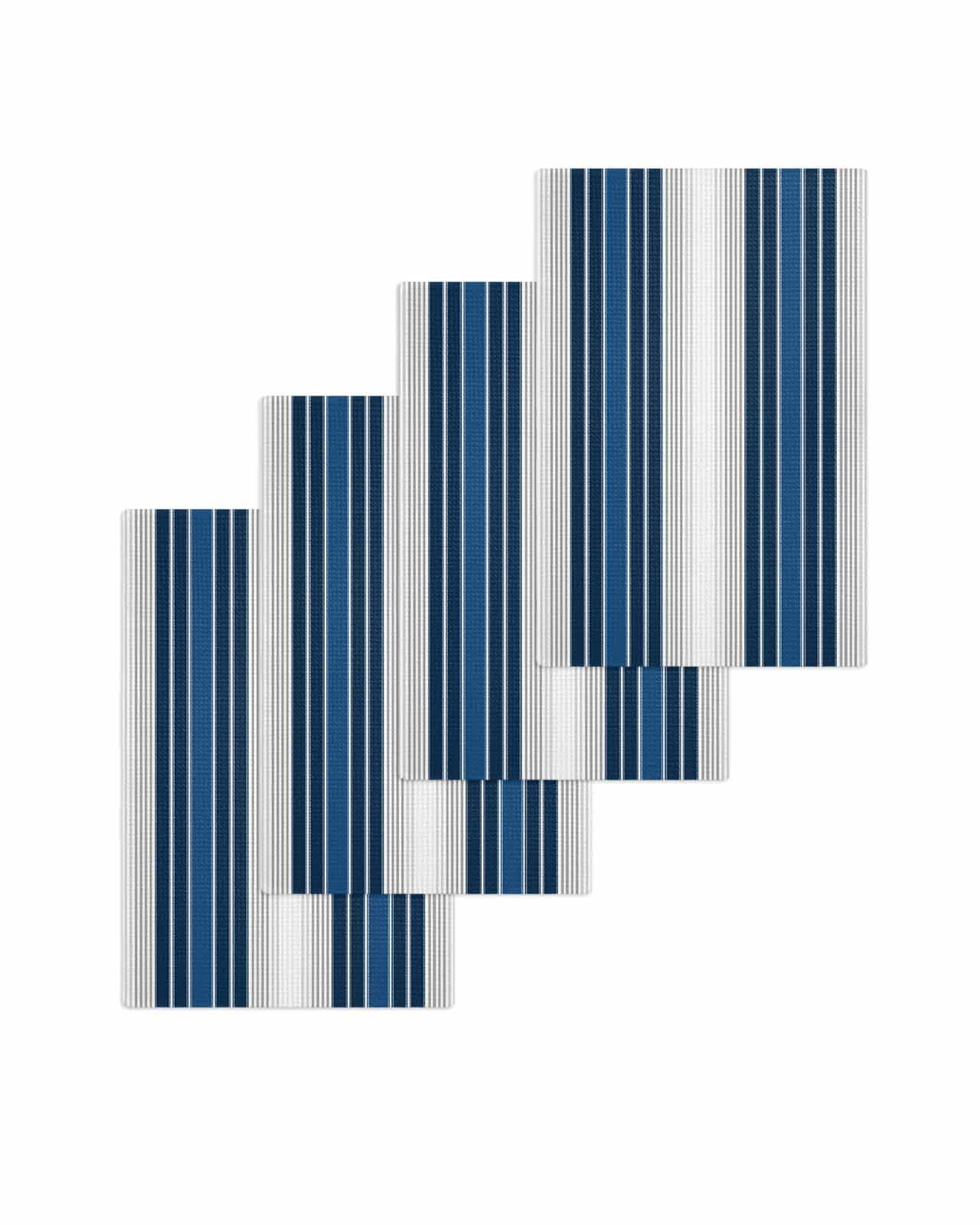 Lake Blue Stripes Kitchen Dish Towels for Drying Dishes Set of 4, Minimalist Abstract Vertical Lines Waffle Weave Microfiber Terry Hand Tea Bathroom Towels Quick Dry & Absorbent Towel 15.7x23.6