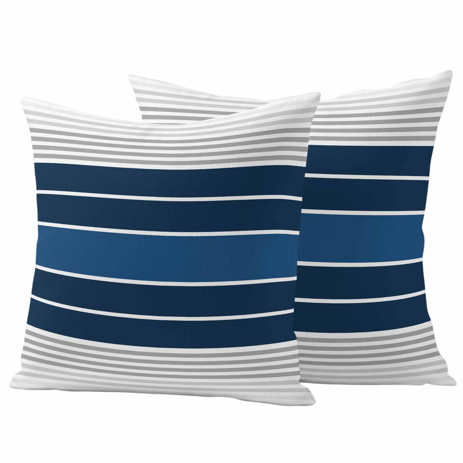 Lake Blue Stripes Outdoor Waterproof Pillow Covers, Modern Minimalist Gradient Lines Decorative Square Throw Pillowcase Sofa Cushion Sham for Patio/Couch/Chair, 26"x26" 2 Pack