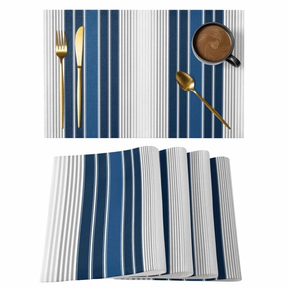 Lake Blue Stripes Placemats Set of 4 Minimalist Abstract Vertical Lines Place Mats Indoor Wipeable Table Mats Washable Cloth Dining Table Placemats for Kitchen Holiday Party Home Decor 13x19 Inch