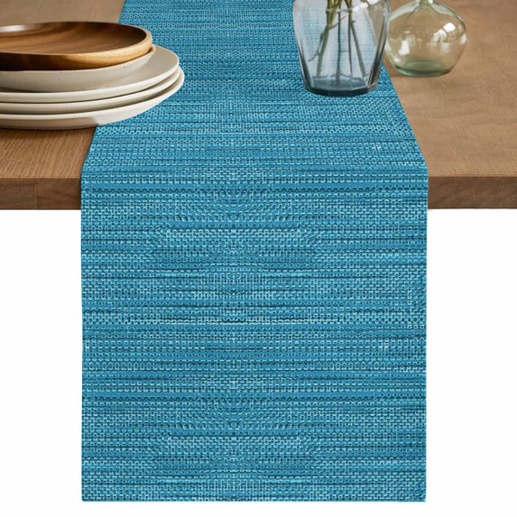 Lake Blue Table Runner, Modern Simple Solid Color Linen Texture Washable Cotton Linen Table Runners 90 Inches Long, Dresser Scarf Runner for Dining/Coffee/Kitchen/Hallway Tables 13''x90''