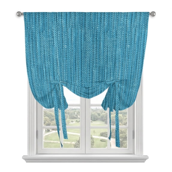 Lake Blue Tie Up Curtains for Small Windows,Adjustable Rod Pocket Valance 45 Inch Short, Modern Simple Solid Color Linen Texture Window Treatment Balloon Roman Blind Shade, 34" x 45"