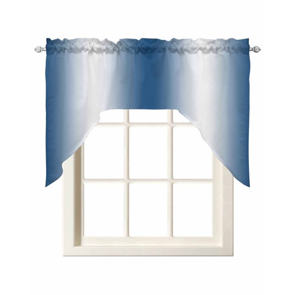 Lake Blue White Ombre Kitchen Swag Valances for Windows, Retro Minimalist Gradient Art Swag Valances Curtains for Living Room, Rod Pocket Window Treatments for Bathroom, Bedroom, Cafe, 56"x36"