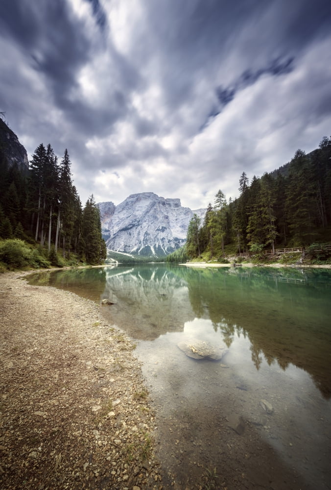 Lake Braies and Dolomite Alps Northern Italy Canvas Art - Evgeny KuklevStocktrek Images (12 x 18)