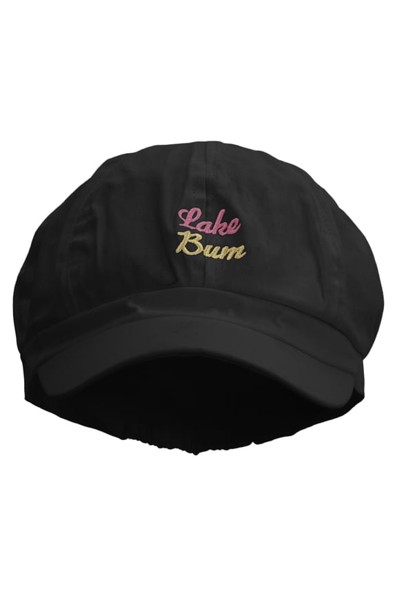 Lake Bum Embroidered Cotton Elastic Newsboy Cap - Black OSFM