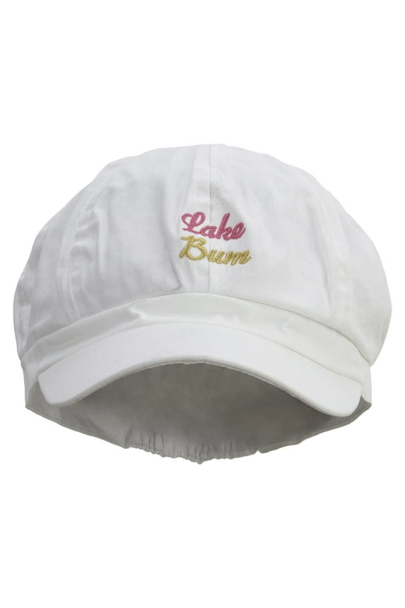 Lake Bum Embroidered Cotton Elastic Newsboy Cap - White OSFM