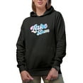 thumbnail image 1 of Lake Bum Tie Dye Text Art, Black Hooded Sweatshirt or Hoodie, Small, 1 of 5