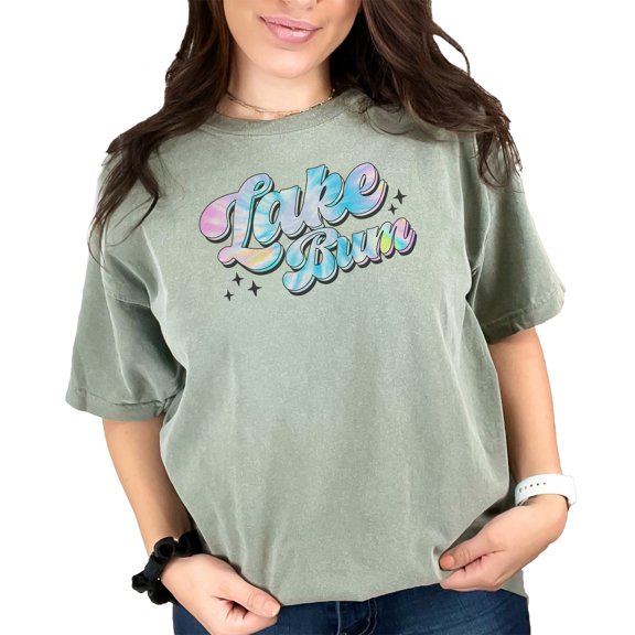 Lake Bum Tie Dye Text Art, Moss Comfort Colors T-Shirt, XL