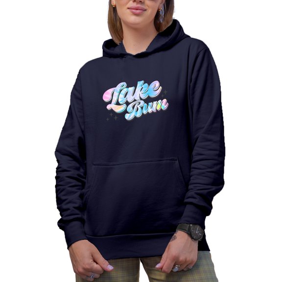 Lake Bum Tie Dye Text Art, Navy Blue Hooded Sweatshirt or Hoodie, 3XL