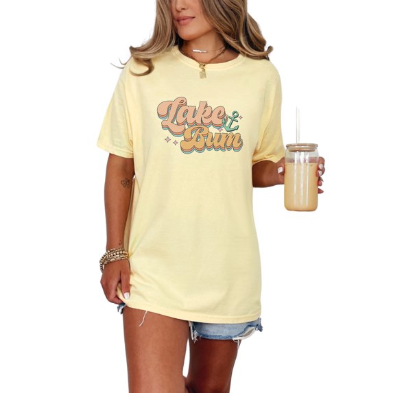 Lake Bum with an Anchor, Retro Art, Butter Comfort Colors T-Shirt, 3XL