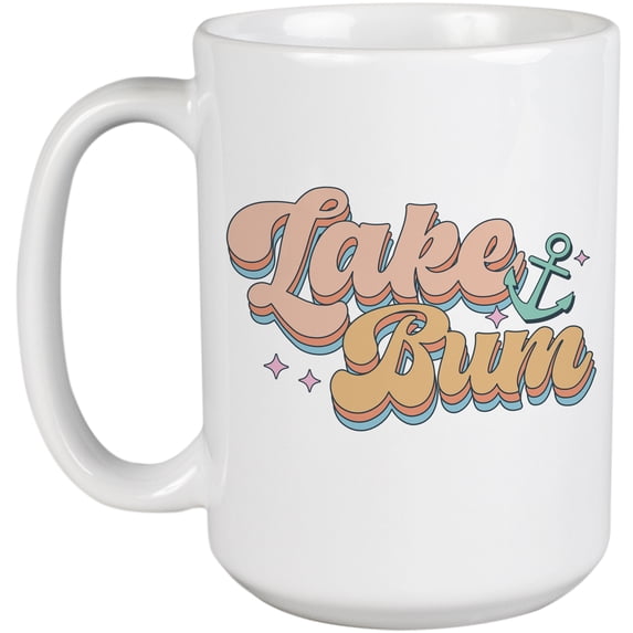 Lake Bum with an Anchor, Retro Art Merch Gift, White 15oz Ceramic Mug