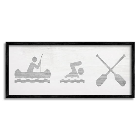 Lake Cabin Activities Sign Typography Graphic Art Black Framed Art Print Wall Art
