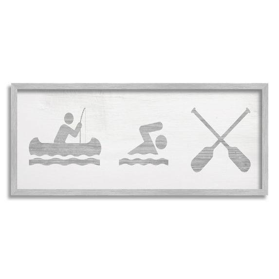 Lake Cabin Activities Sign Typography Graphic Art Gray Framed Art Print Wall Art