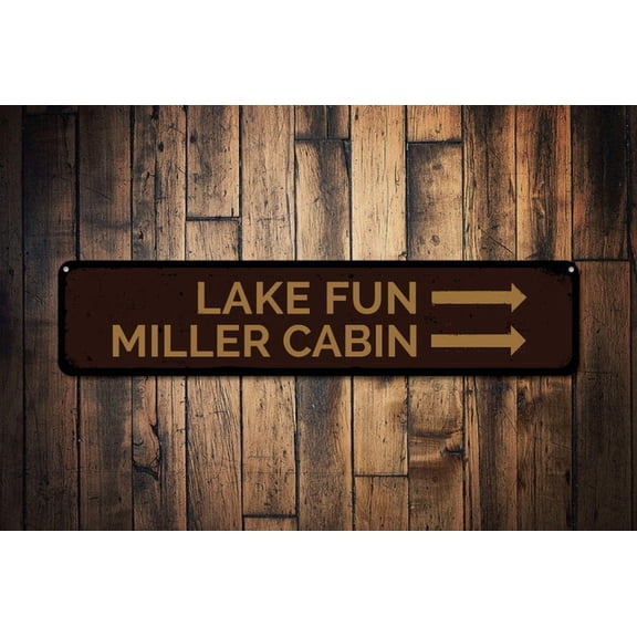 Lake Cabin Sign Cabin Fun Directional Arrows Sign Custom Lake House Decor Family Name Sign - Lake Signs - Size: 16 x 4 Inches