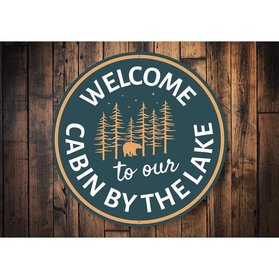 Lake Cabin Welcome Novelty Decor, Metal Wall Sign - 12" Circle