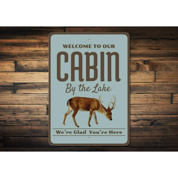 Lake Cabin Welcome Novelty Sign, Metal Wall Decor - 10x14 inches