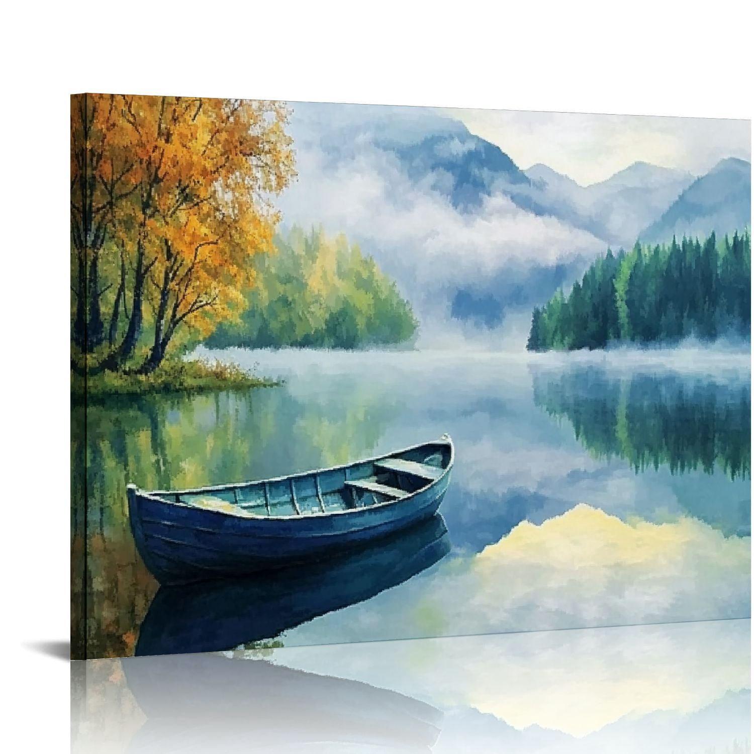 Lake Canvas Wall Art Blue Mountain Sky Nature Landscape Boat Picture ...