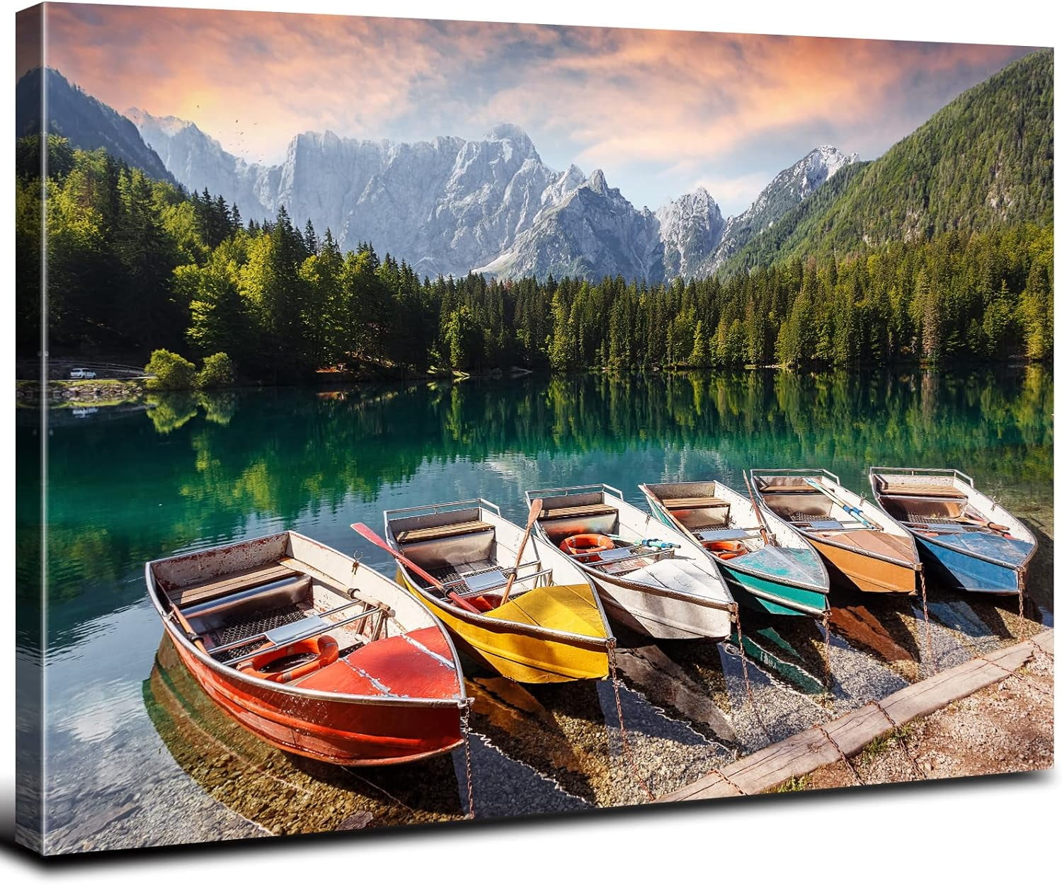 Lake Canvas Wall Art Mountain Skyline Boat Picture Wall Decor Nature ...