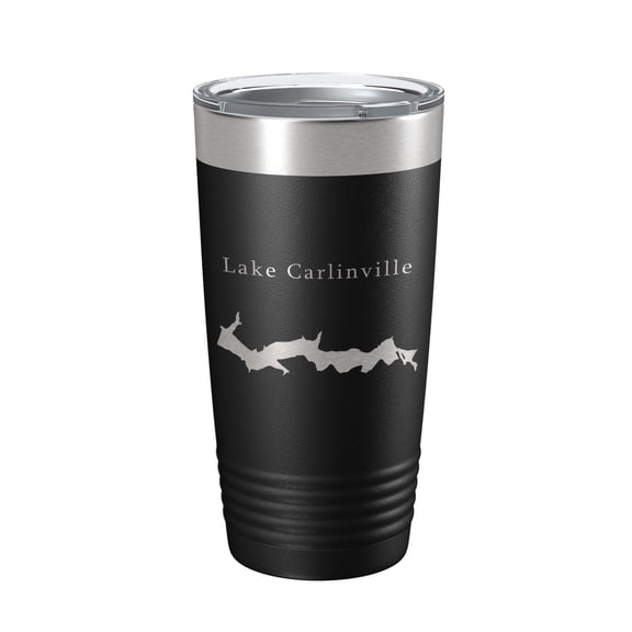 Lake Carlinville Map Tumbler Travel Mug Insulated Laser Engraved Coffee Cup Illinois 20 oz Black