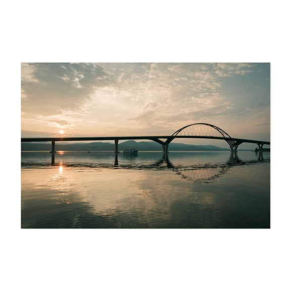 Lake Champlain Bridge, Crown Point - Crown Point New York Photography Bridge Sunset Scenic Boat Architecture Landscape Unframed Wall Art Print 4 x 6 inches