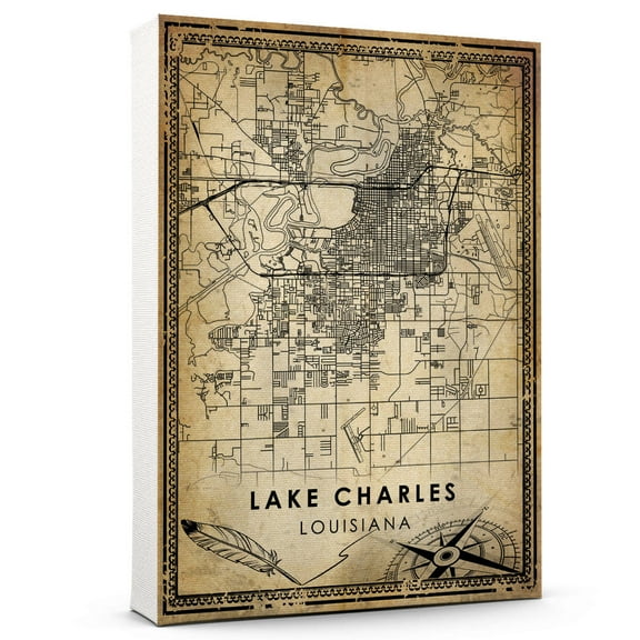 Lake Charles Vintage Map Prints Canvas, Louisiana Map Art Canvas, Canvas, Lake Charles Map City style vintage Canvas , Canvas Wall Art, Street Map Artwork Canvas
