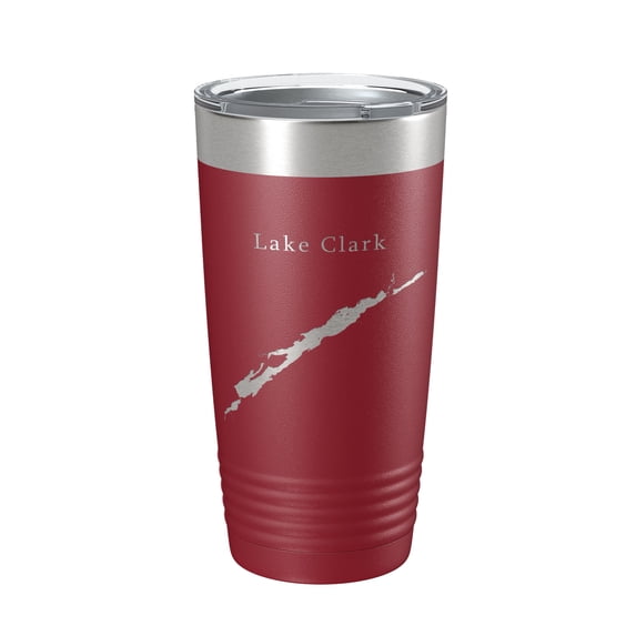 Lake Clark Map Tumbler Travel Mug Insulated Laser Engraved Coffee Cup Alaska 20 oz Maroon