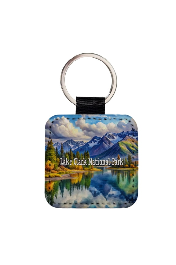 Lake Clark National Park Alaska Faux Leather Square Keychain