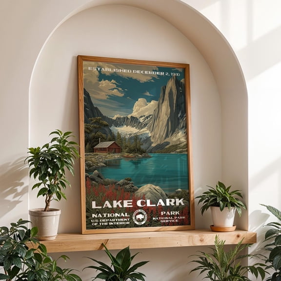Lake Clark National Park Poster Wpa Style Retro Travel Wall Art Vintage Nature Landscape Home Decor Hiker Gift Adventure, Poster Only