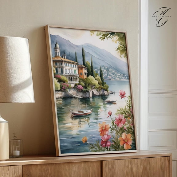 Lake Como Art Poster: Italian Villa Landscape, Unframed Poster Size 12x18