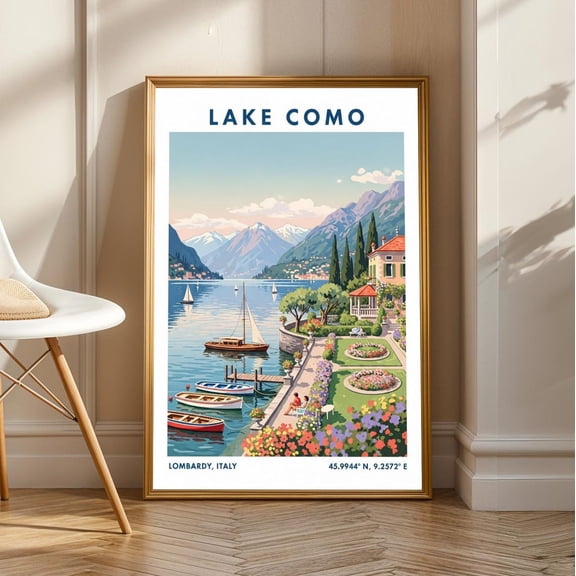 Lake Como Art Print: Vintage Italian Landscape Travel Poster, Unframed Poster Size 16x24