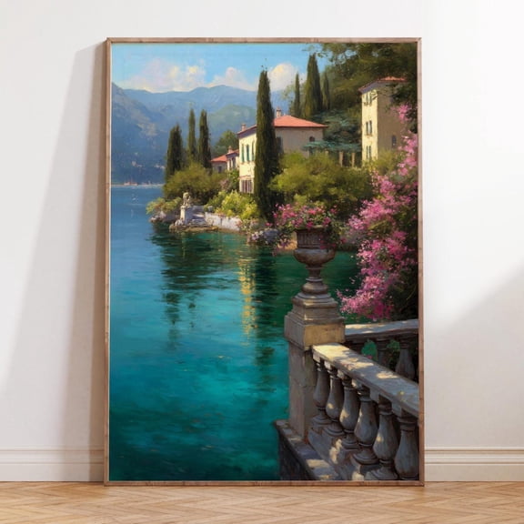 Lake Como Italy Elegant Lakeside Villas Scenery Art, Unframed Paper Print Size 8x12