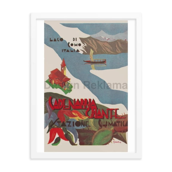 Lake Como, Italy circa 1933. Framed Vintage Travel Poster