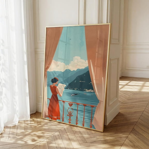 Lake Como Mid-Century Travel Poster, Unframed Paper Poster 8x10in