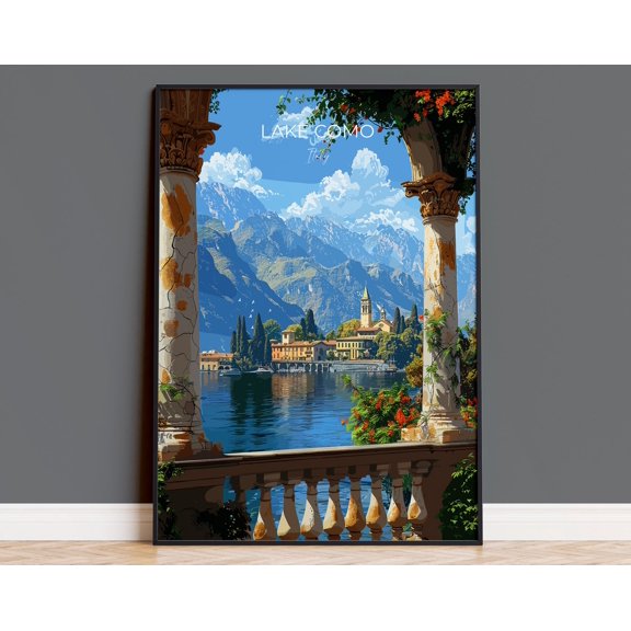 Lake Como Travel Print Wall Art, Travel Poster of Lake Como, Lake Como Art Lovers Gift, Italy, Italian Lakes Art Gift, 12x18 UNFRAMED