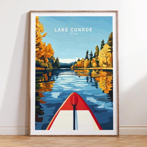 Lake Conroe Texas Minimalist Cityscape Travel Poster Print, Unframed Canvas Size 16x24