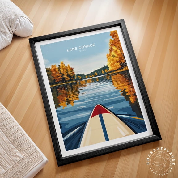 Lake Conroe Texas Minimalist Cityscape Wall Art Home Decor