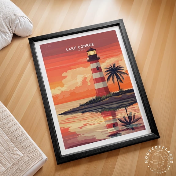 Lake Conroe Texas Minimalist Cityscape Wall Art Home Decor