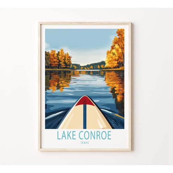 Lake Conroe Texas Recreational Water Scenic Landscape Art, Unframed Paper Poster 8x10in