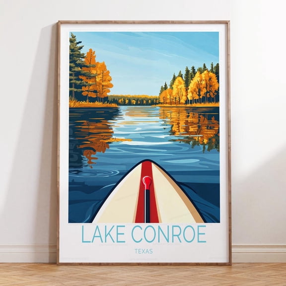 Lake Conroe Texas Travel Scenery Housewarming Wall Art, Unframed Paper Print Size 8x12